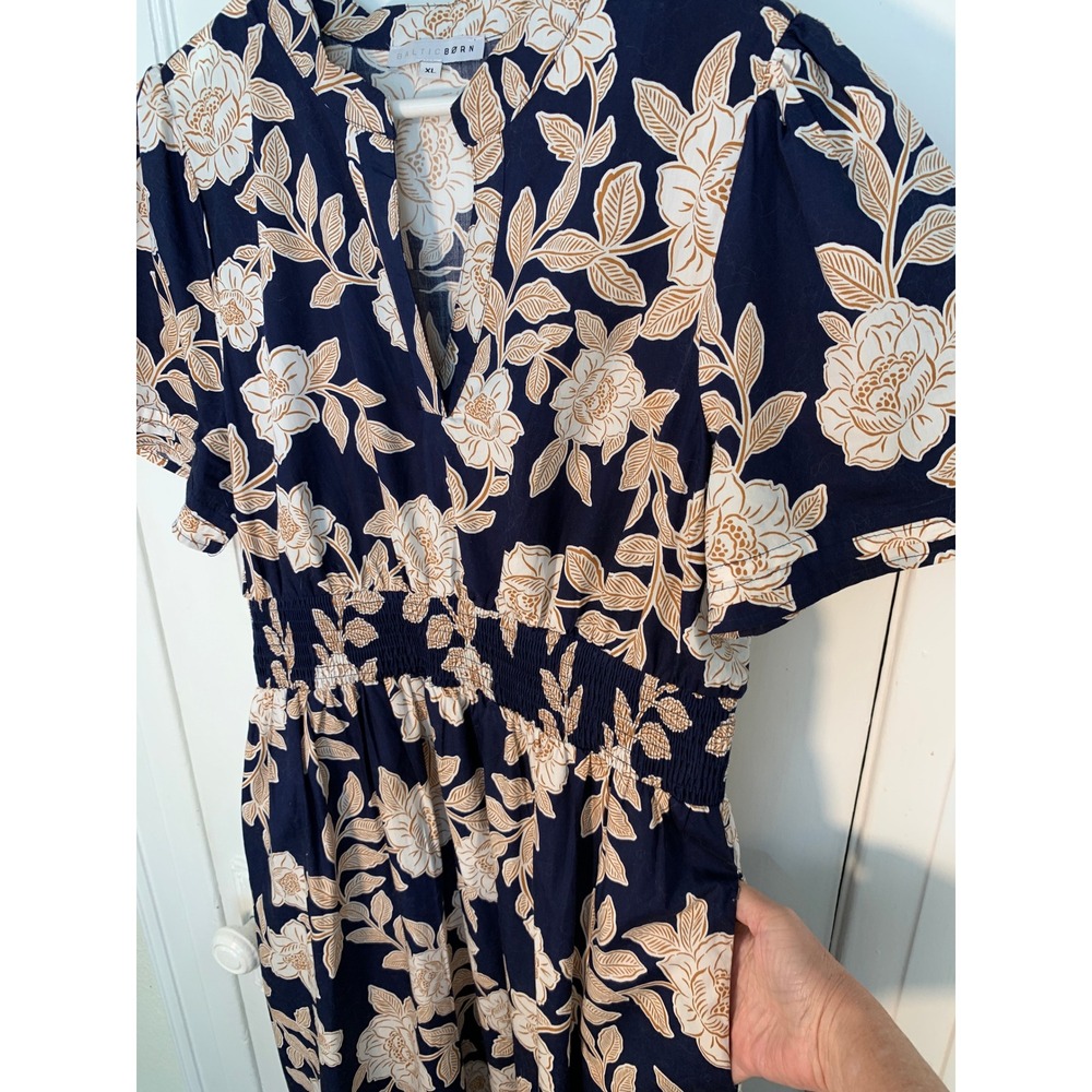 Baltic Born Vera Maxi Dress in Navy Floral Short Sleeve 100% Cotton / Size XL - Picture 10 of 16